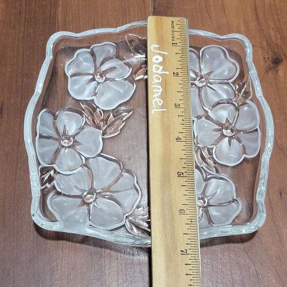 VTG Floral Etched Glass Dish Platter Flower Fancies - Picture 10 of 11